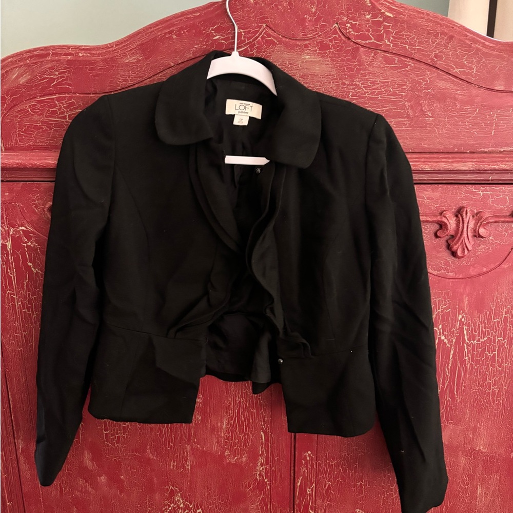 LOFT Women's Elegant Black Blazer with Ruffle